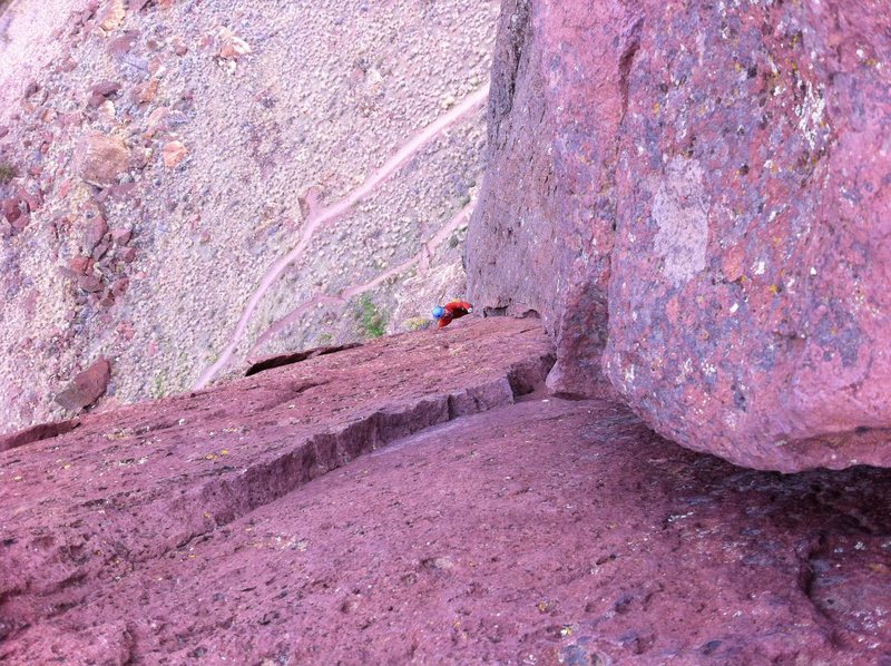 Looking down the final 3rd pitch of Super Slab