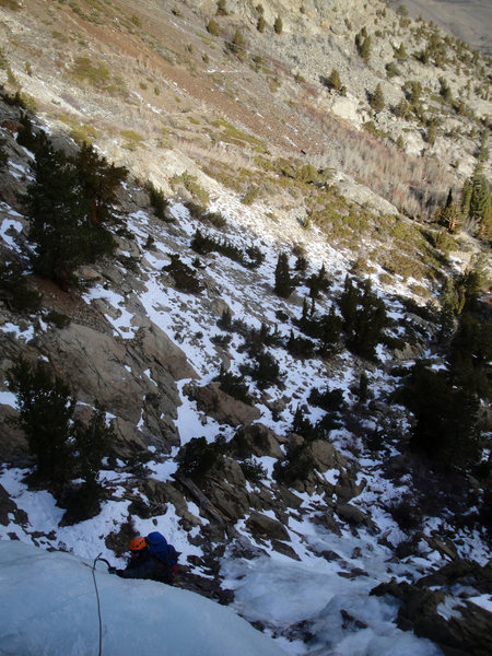 Looking down the first ice step.