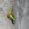 Lucie just past the crux of the outstanding second pitch.