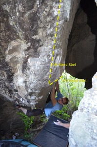 Attempting the V10 start deep in "The Cave".