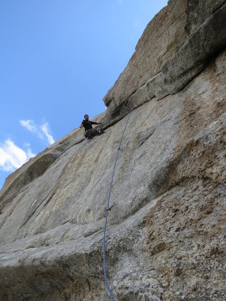 Justin on the amazing 4th pitch -- this is the rest before you turn the lip and encounter the thin 5.13