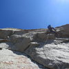 Kyle on first crux on the 5th pitch -- So good!