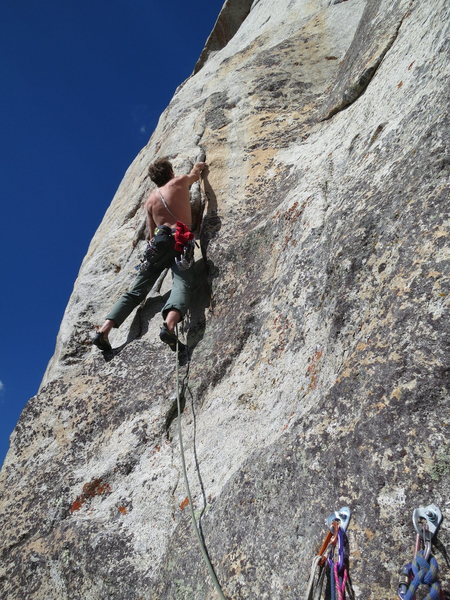 Hayden on the start of the 2nd crux pitch