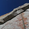 The final roof on the 2nd crux -- wild moves pulling the roof! 