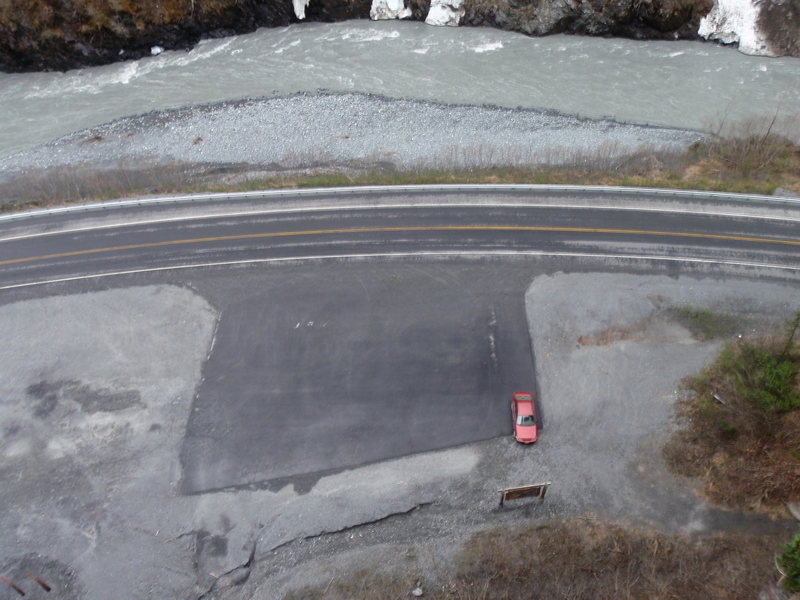 Looking down on the parking lot from the top of My Pick Struck Cold