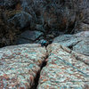 Nate climbing into the splitter tight hands corner on "Yee Haw". WWR, OK. 