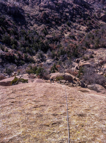 Nate finishing up the Nike Route at Elk Slabs. Easy 5th to the top, but don't fall!