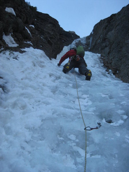 Alan on our second pitch of the Ribbon. Ouray, Colorado Sat January 25th 2014.  Photo by Mike Walley