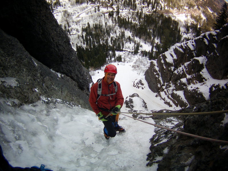 Mike on the way down. The Ribbon. Ouray, Colorado Sat January 25th 2014.  Photo by Alan Ream