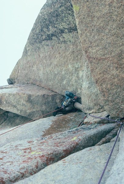 Mark leading the summit roof pitch.