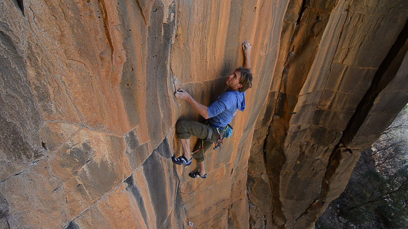 Joel Unema on the FA of Gemini Dragonfire 5.13+, in The Main Amphitheater, at The Waterfall.<br>
Blake McCord Photography