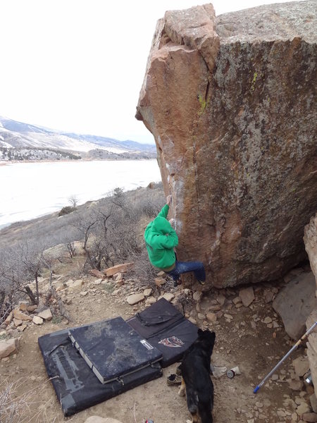 Buster Dog checking out the sneaky, almost-feels-like-V3, heel hook beta. He approved.