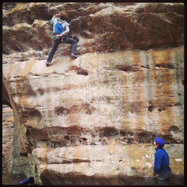 Keller on Umbrella Girls, Stew on the belay. 