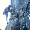 bill price lacing up for pitch 2, twin towers. auburn quarry.