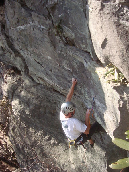 Pulling through the crux section.