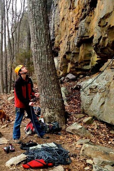 Belaying from the big tree at the base. Fun route.