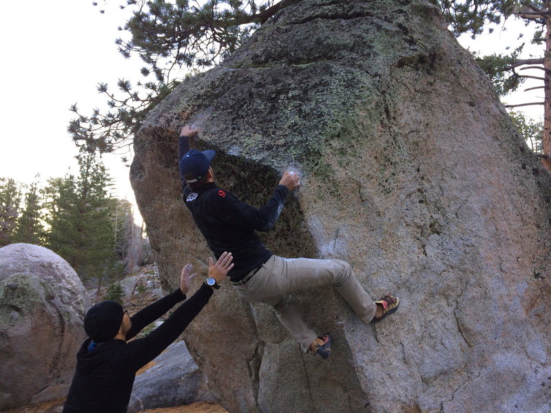 Staying hooked around the corner makes the move for the upper left hand seam much easier. May need to cut feet during the throw, but it's jug central up there...