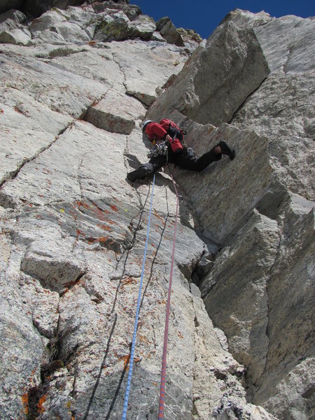 Pitch 1 of Lichen It 5.10d (Mt Gimli)