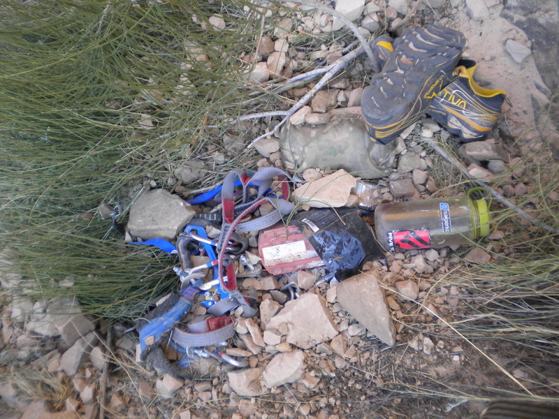 A death stone falls from above landing on my gear and destroying a Hilti battery. Dislodged while climbing during our first ascent, established ground up!