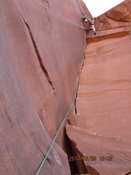 anchors away... the top of pitch 3 on the on sight first ascent.. 