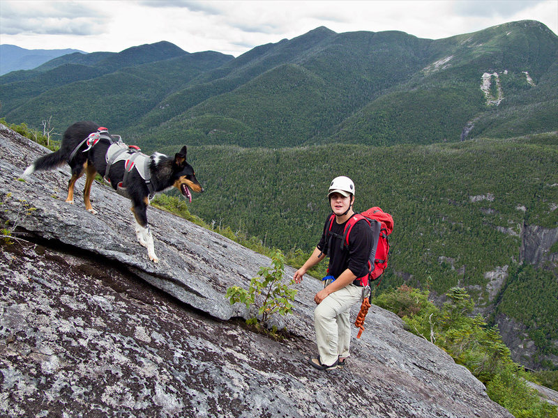 Colvin on the old Colden Slab. This ascent, though less steep than the new slab is far less enjoyable to climb because it is dirtier and requires a much harder exit (especially for K9s). <br>
<br>
My recommendation, do both slabs, but choose the new slab if conditions are wet or rain threatens. Choose the old slab for the more challenging exit and a  little more slick slab climbing.  <br>
