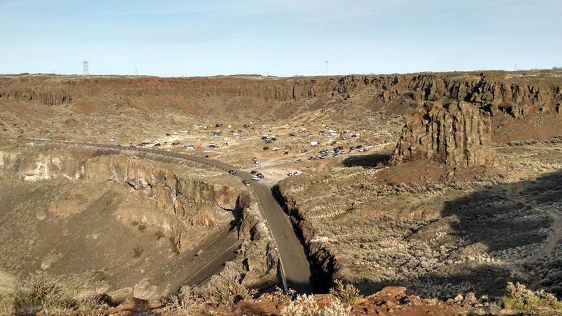 Looking back at the campground, South side of the Feathers and Agathla Tower from the mesa on the way to Sunshine Wall.