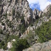 Sedimentary rocks of the East side escarpment of the Seminoe Mtns.  