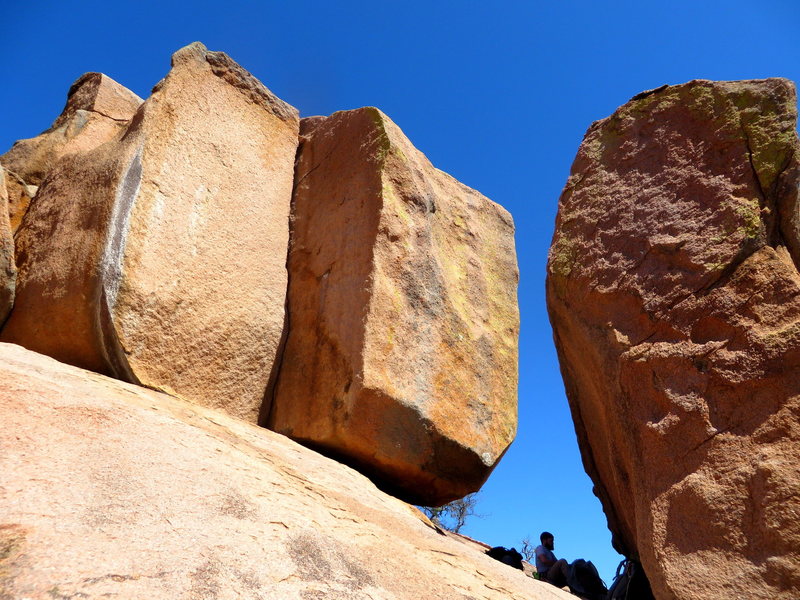 South American Crack in the dihedral on the left, Amazon Boulder on the right