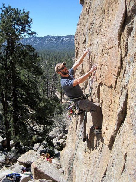 Ben having fun on this steep intro to Thunderbird Wall.