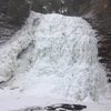 A view of the lower falls in late March 2014. Lots of water flowing down the left, but the middle and right side were still solid. 