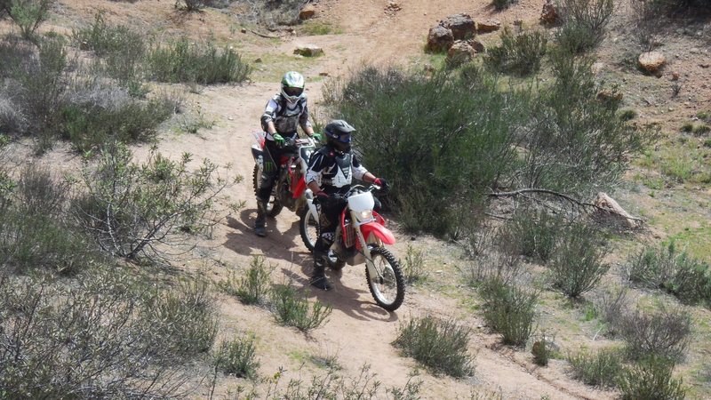 Motorcyclists enjoying some "out of bounds" off-roading at Texas Canyon.