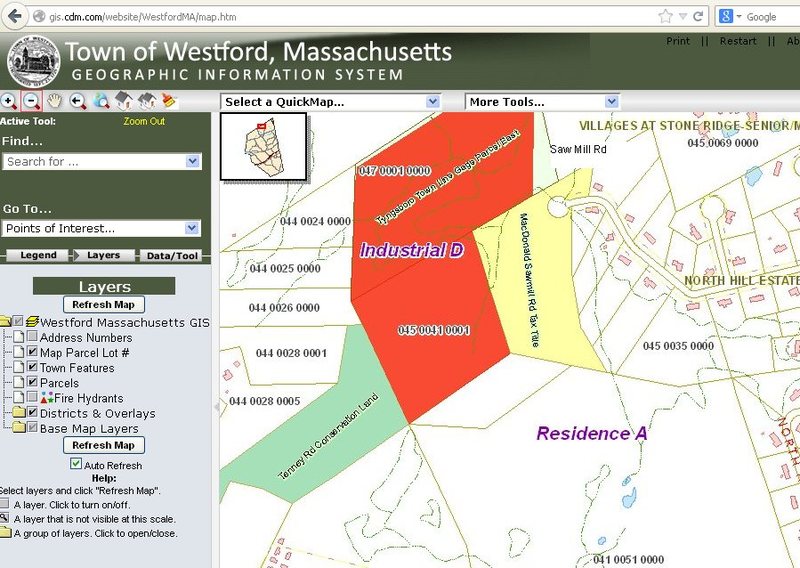 GIS map of Saw Mill Rd area, Westford.