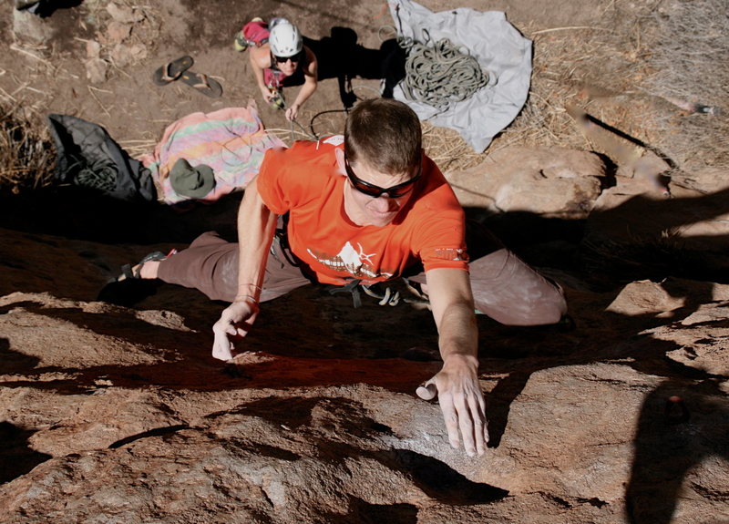 Jason nearing the end of the crux sequence.