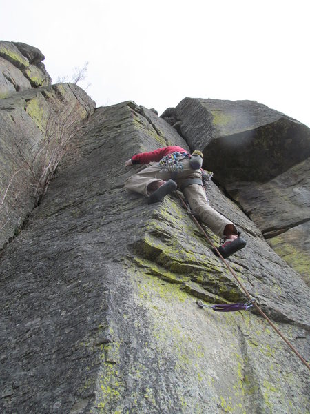 Slashed:  On the crux arete.