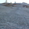 Looking up to the first belay from halfway up the first pitch.