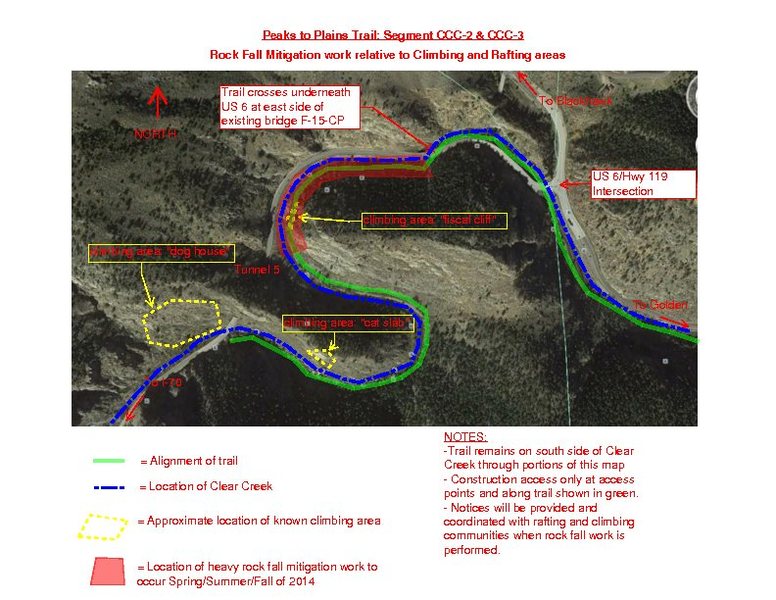 A map outlining impacted climbing areas.