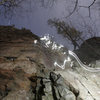 Climbing "The Entertainer" at Stewart's Ledge at night. 