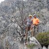 Above the third pitch by the big dead tree