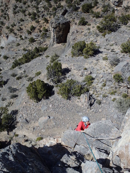 Hilary coming up to the top of the first pitch.