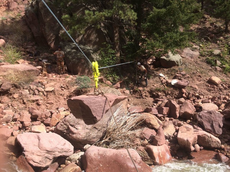 Flying rocks across the creek