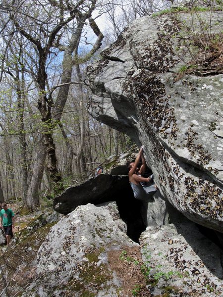 Matze Bär starting the problem on the 2nd ascent of Calamity