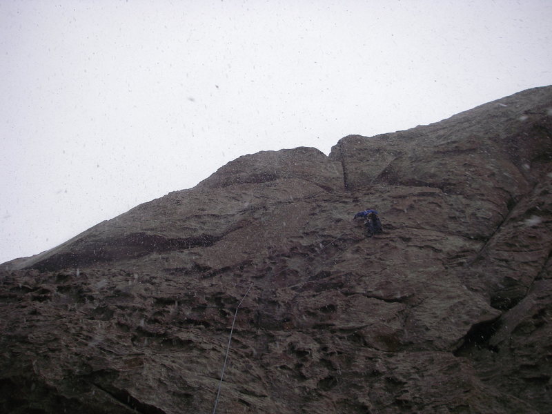 Cody just prior to bailing during a freak snow storm.