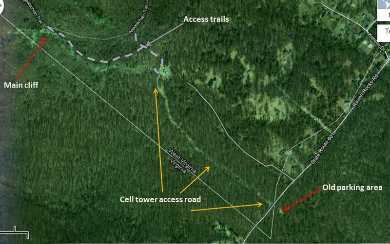 Map of approach from Ravens Rock Rd