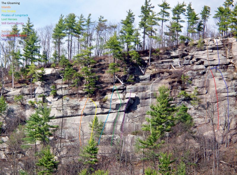 Here's a little topo of some routes on the Indigenous wall