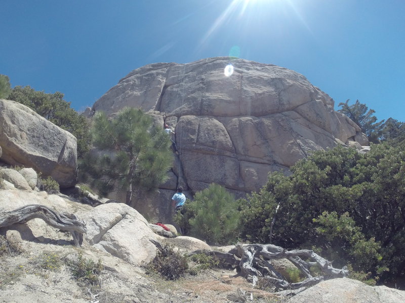 Twin Cracks. The 5.8 continues up the large crack to the left.