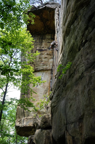 B.Miller just past crux move.  5.18.2014