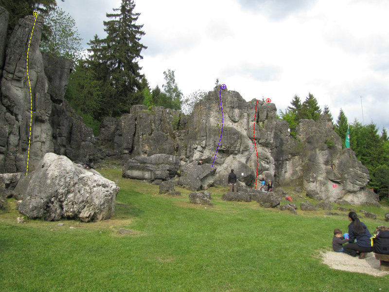 For a bit of an overview: Rechter Riss (Yellow), Überhang (Purple) and Pfeiler (red)