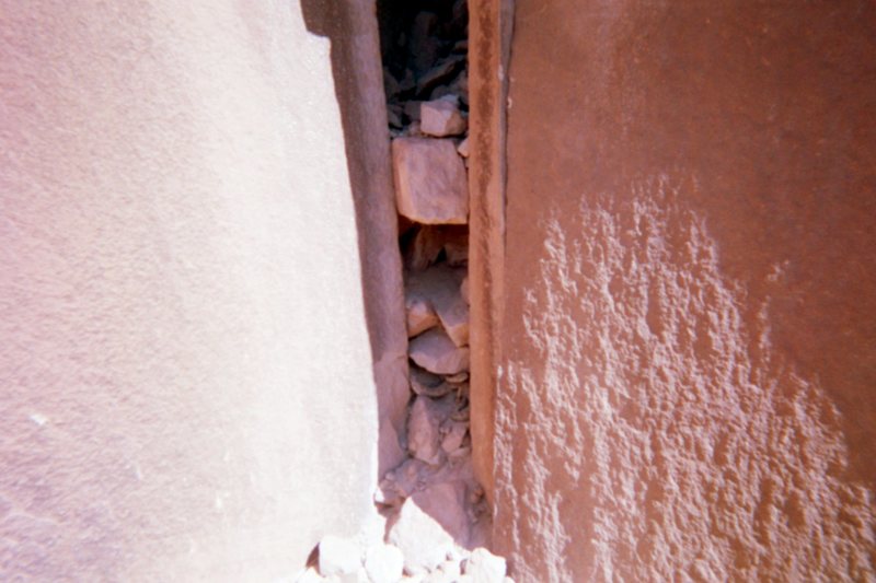 Here's a pic of the rattler we found at the bottom of this route. He was small but made it clear he did not like being disturbed. He stayed curled up in this crack while we climbed the route.