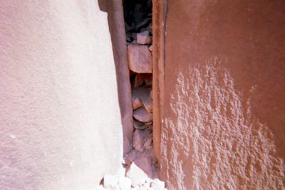 Here's a pic of the rattler we found at the bottom of this route. He was small but made it clear he did not like being disturbed. He stayed curled up in this crack while we climbed the route.