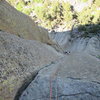 Kat A follows Broken Tree (10b).  P2 is longer than it looks from below and climbs very well.